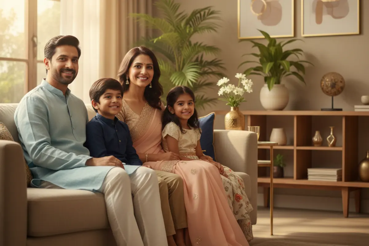 Happy Indian family symbolizing trust, protection, and guaranteed returns